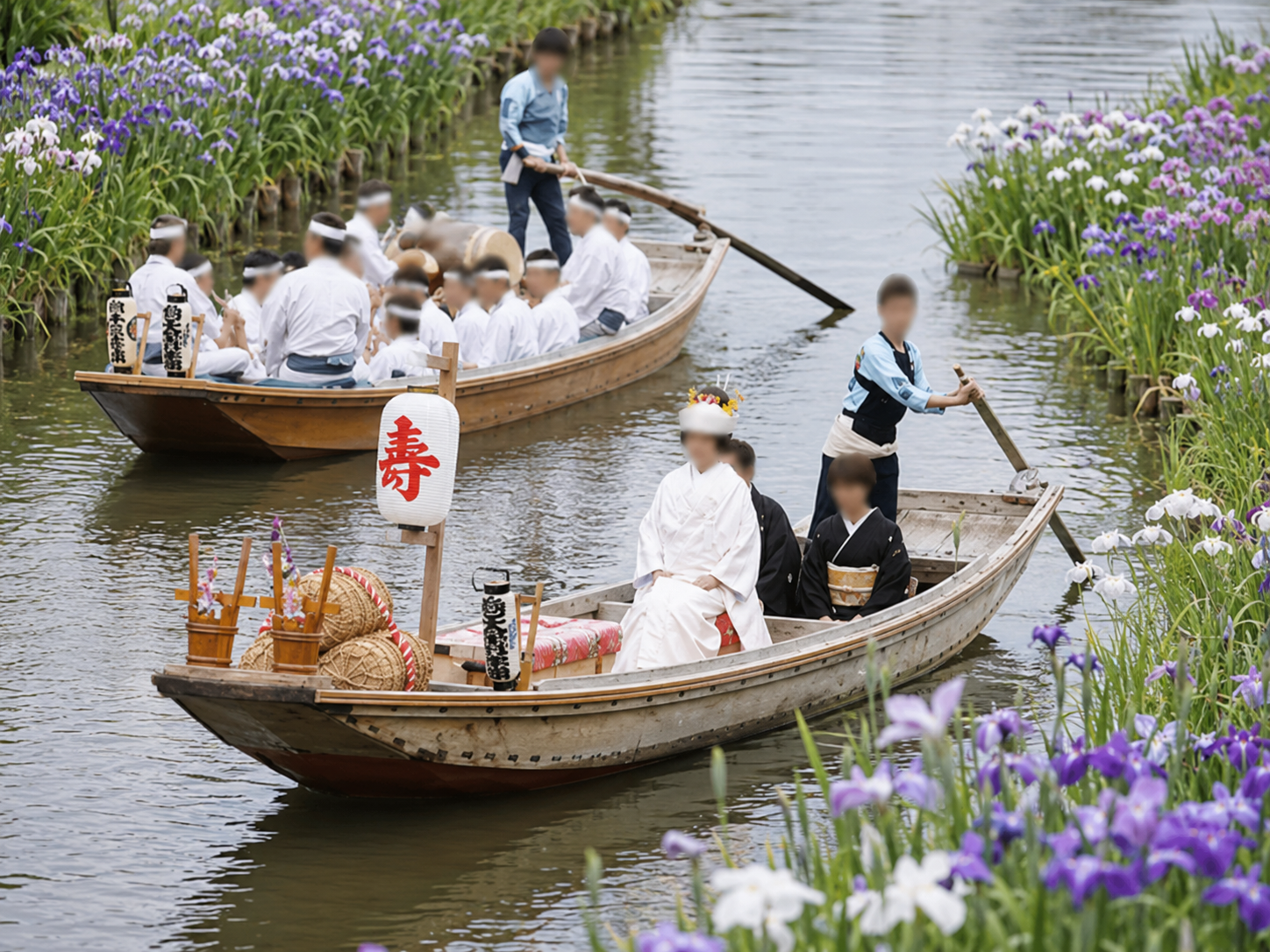 Suigo Itako iris flowers and boats